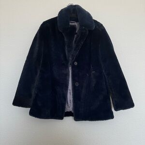 Luxurious Dark Blue Faux Fur Coat
